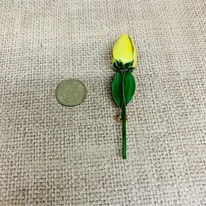 Sandor Co. VTG Yellow Green Enamel Rose Bud Brooch
